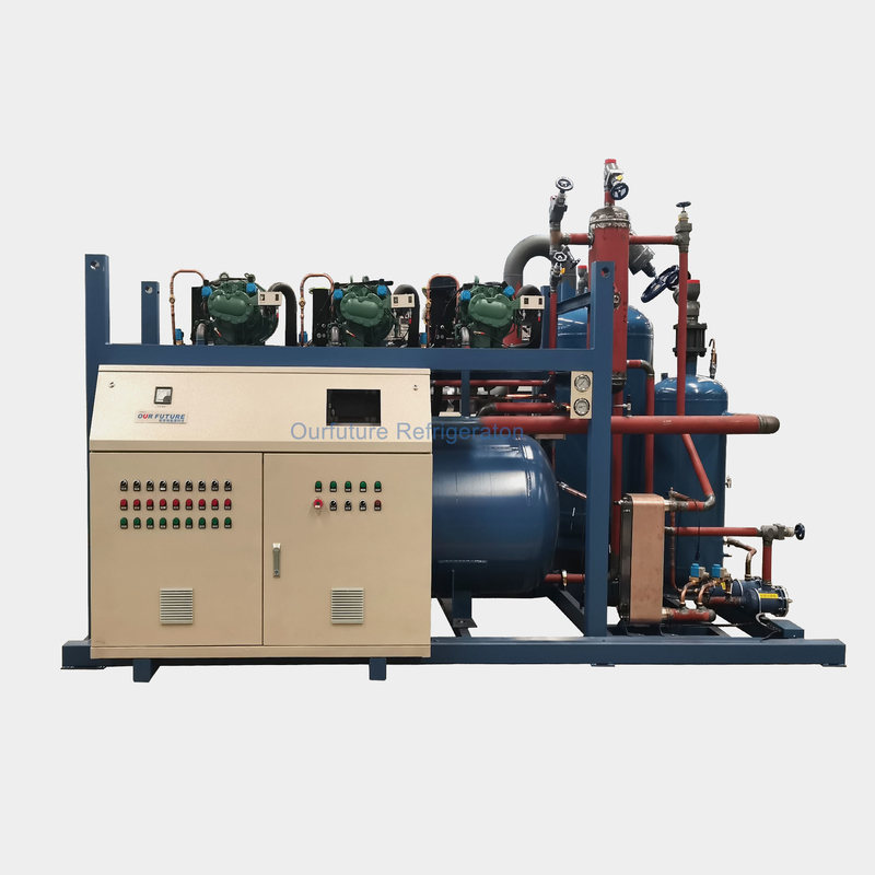 Semi Hermatic Sekrup Tipe PLC Disesuaikan Besar Skala Cold Storage Compressor Rack
